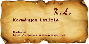 Kormányos Letícia névjegykártya